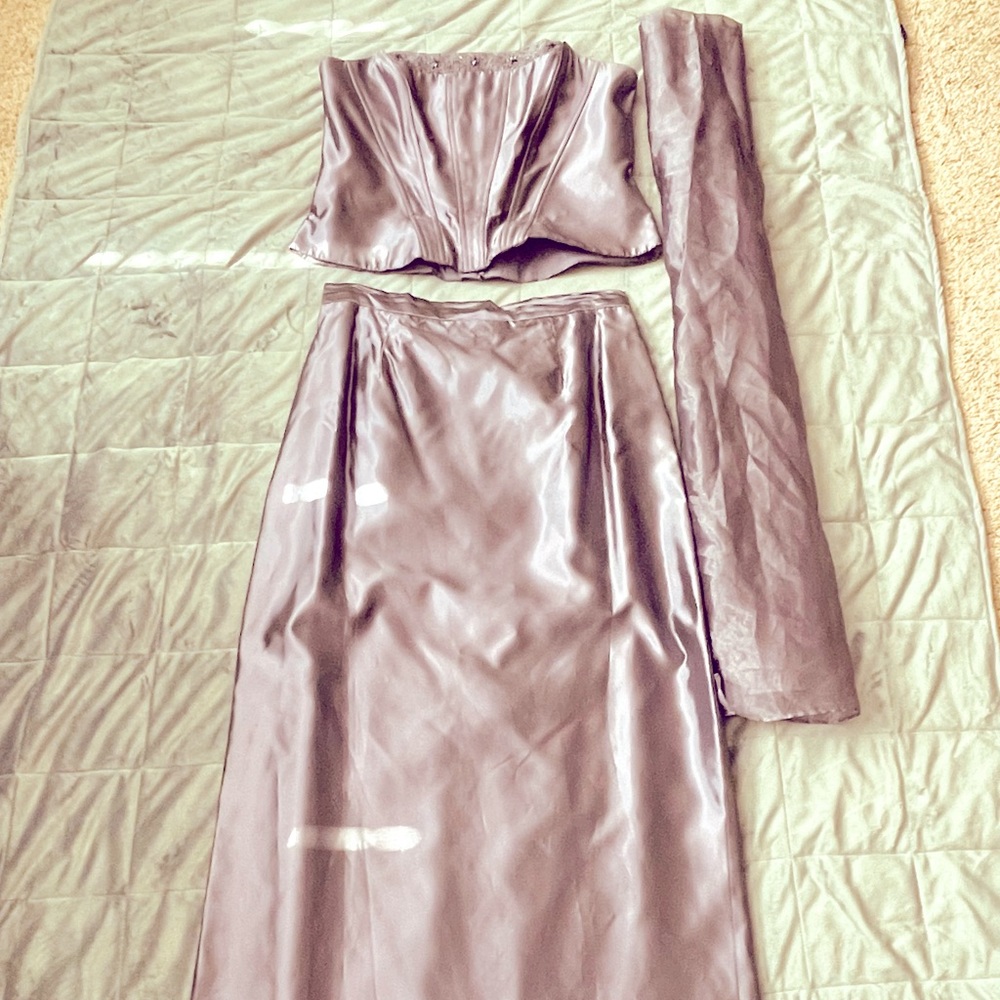 2 Piece bridesmaid set with sheer wrap.